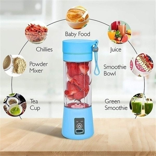 Rechargeable Portable Mini Juicer Blender – 6 Blades, 380ml Outdoor Juicing Cup