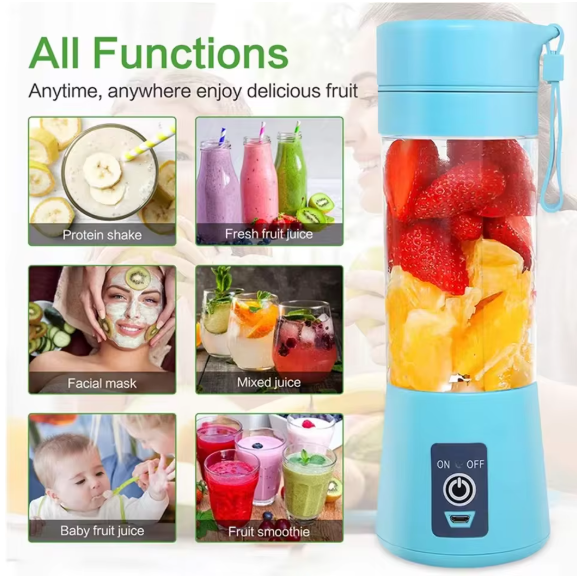 Rechargeable Portable Mini Juicer Blender – 6 Blades, 380ml Outdoor Juicing Cup